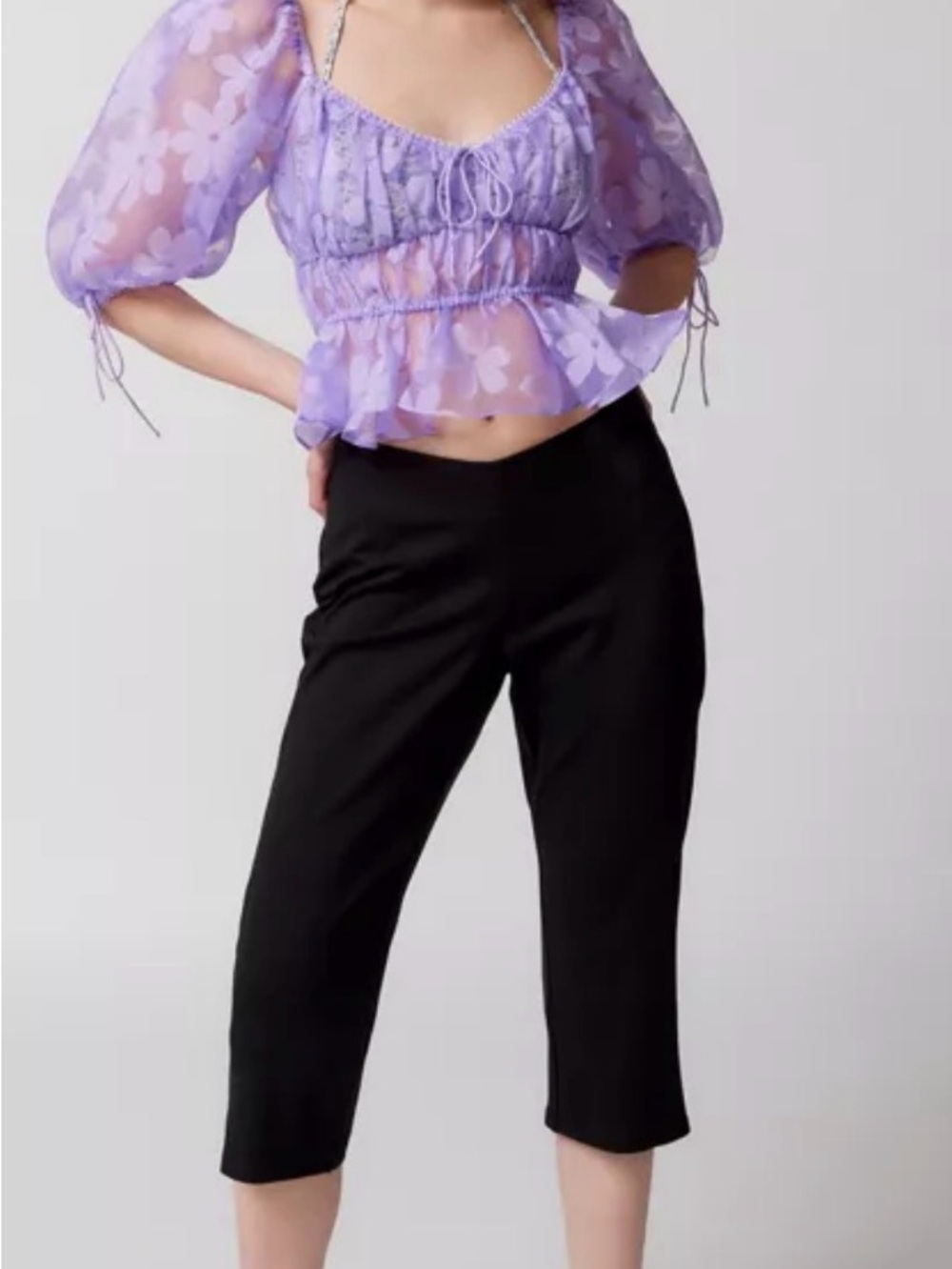 For Love & Lemons Lavender Floral Sheer Crop Top